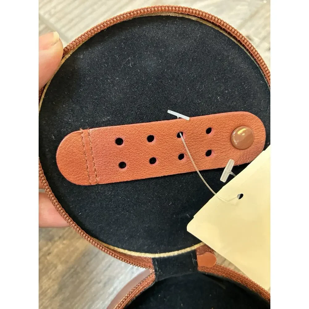 Vintage Dopp Buxton Leather Travel Jewelry Case Round Tan Deadstock 1980s